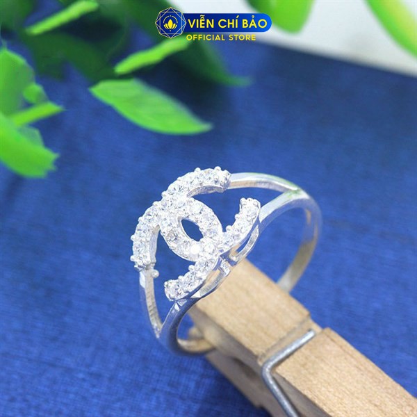 Nhẫn bạc nữ chữ CC đính đá chất liệu bạc 925 thời trang phụ kiện trang sức nữ thương hiệu Viễn Chí Bảo N400383