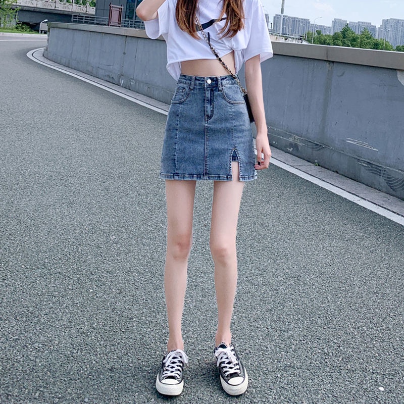 Chân Váy Denim Lưng Cao Dáng Chữ A Chống Chói Thời Trang Mùa Hè 2022 Cho Nữ