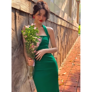 Đầm cổ yếm ,váy cổ yếm xẻ tà phong cách retro cho nữ