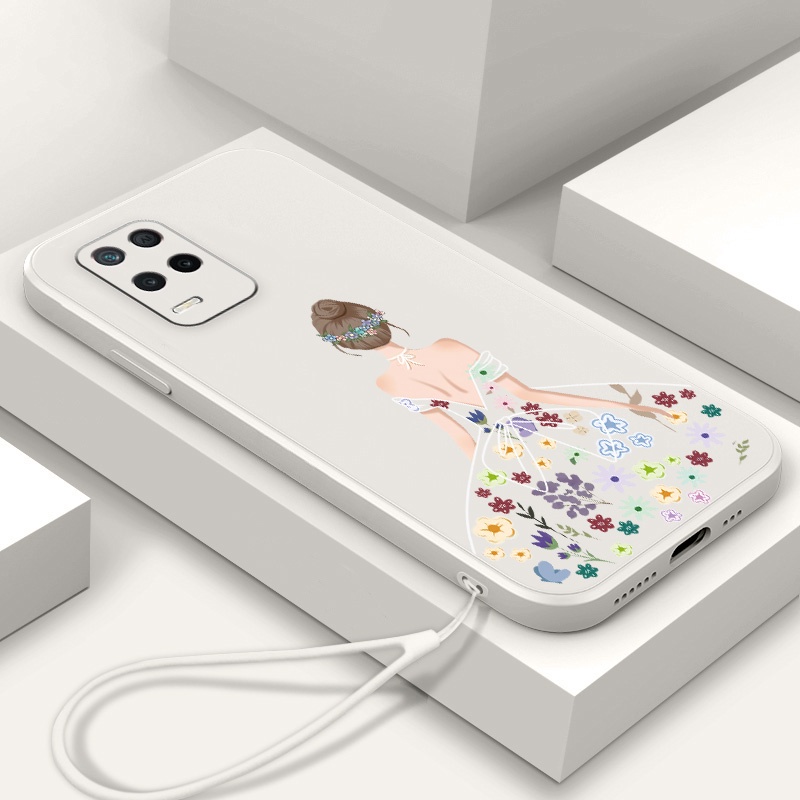 Ốp Điện Thoại TPU Silicon Mềm Họa Tiết Hoa Xinh Xắn Có Dây Đeo Cho oppo a54 a55 a74 a94 a95