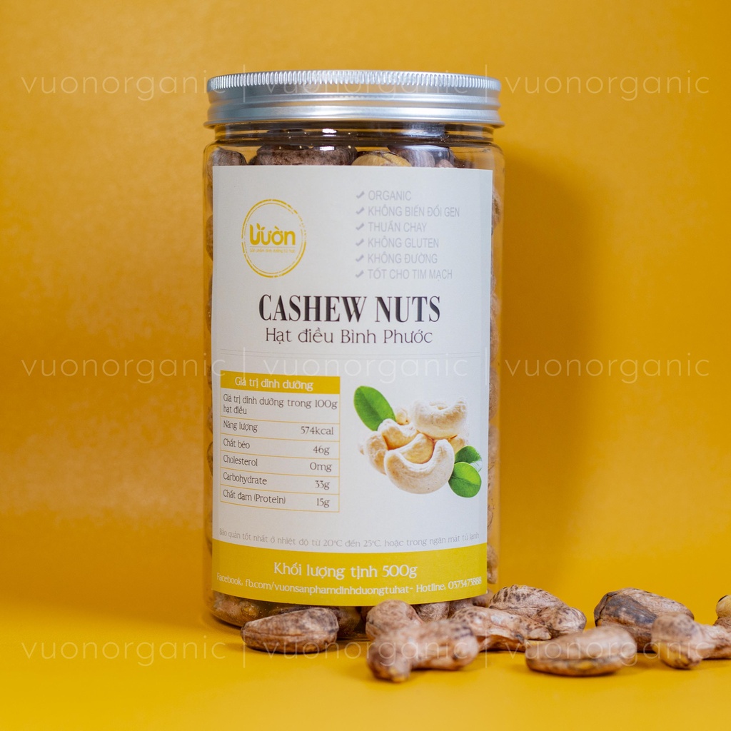 HẠT ĐIỀU RANG MUỐI BÌNH PHƯỚC NGUYÊN HẠT CÒN VỎ LỤA, HẠT DINH DƯỠNG, ĂN VẶT, ĂN KIÊNG, EATCLEAN VƯỜN ORGANIC 500GR