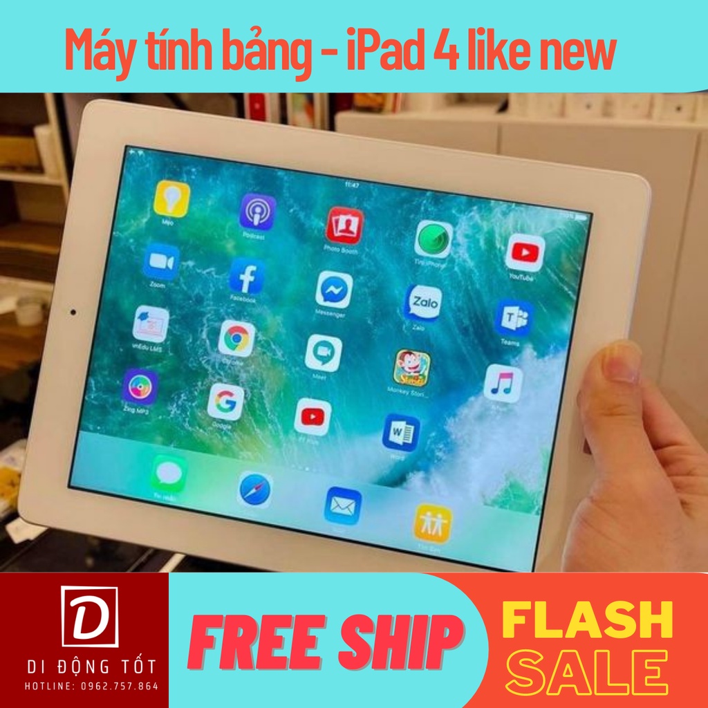 Máy Tính Bảng I Pad 4 16G/32G/64G có bản SIM 4G, như mới, chính hãng, giá tốt nhất , học Online, zoom, Youtube thoải mái