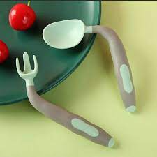 FamiShop Bộ thìa dĩa silicone uốn cong cho bé tập xúc