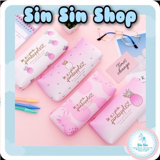 Bóp Viết/ Mỹ Phẩm PU Chống Thấm Nước Hoạ Tiết Khóm Hồng - SINSIN