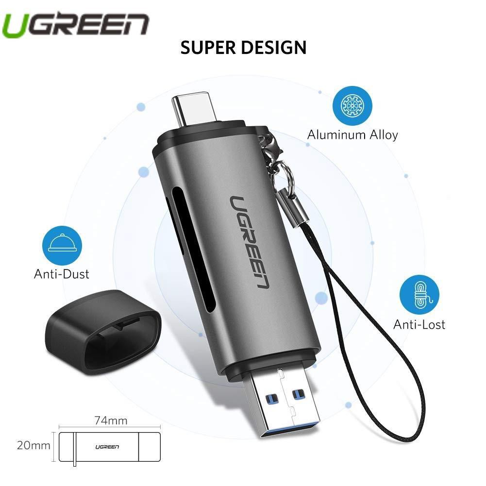 [Mã ELFLASH5 giảm 20K đơn 50K] Đầu đọc thẻ TF/SD Chân Cắm USB-C &amp; USB Ugreen 50706