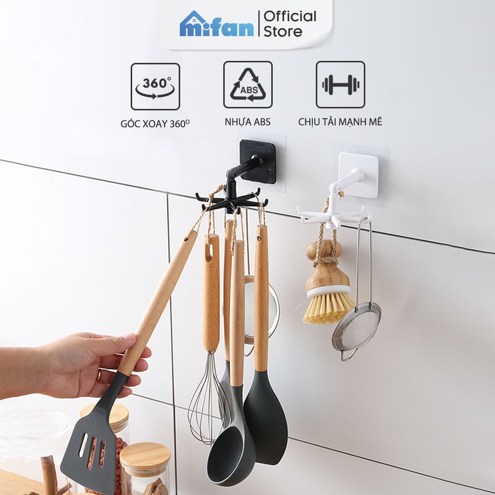 Móc Dán Treo Đồ Bếp Đa Năng MIFAN - Móc Treo Vá Muỗng Thìa Xoay 360° Siêu Tiện Lợi - Keo Siêu Dầy Chịu Lực