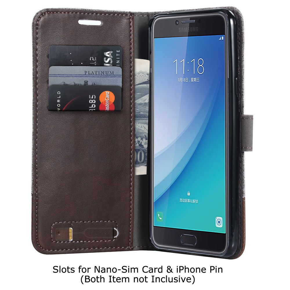 Bao da bề mặt vải denim có ngăn đựng thẻ cho Samsung C5 C7 C9 Pro | BigBuy360 - bigbuy360.vn