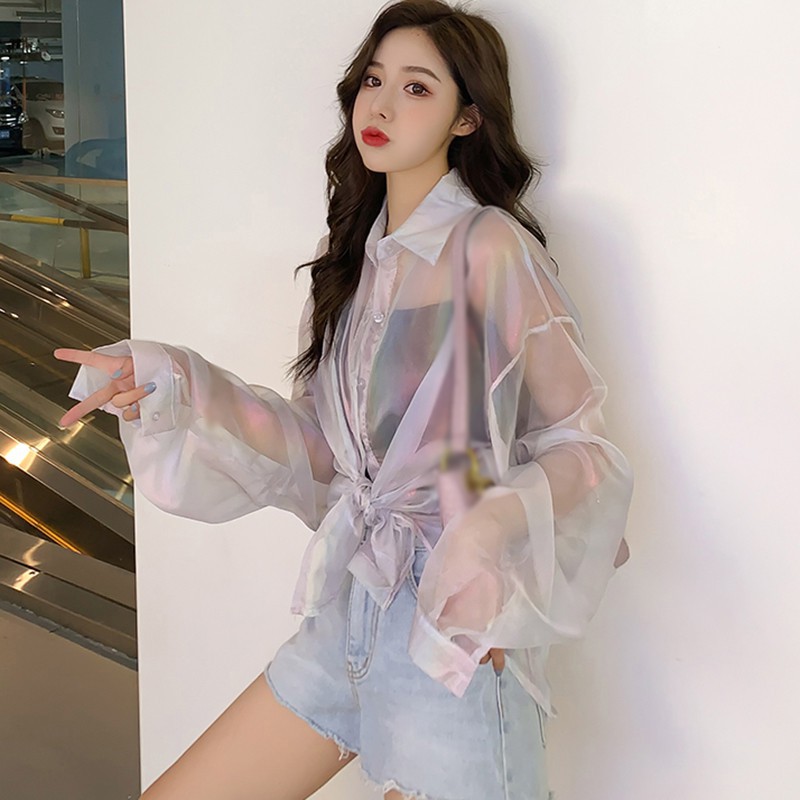 Áo Sơ Mi Chiffon Màu Trơn Dáng Rộng Chống Nắng Thời Trang Mùa Hè Cho Nữ