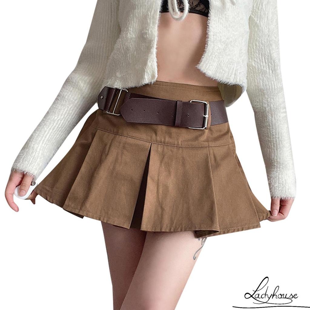 Chân Váy Chữ A Lưng Cao Xếp Ly Màu Trơn Thời Trang Mùa Hè Cho Nữ