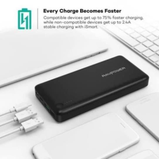 Pin sạc dự phòng RAVPower RP-PB043 20100mAh QC 3.0 18W & USB-C 5V/3A (In/Out)-Thương hiệu USA- HÀNG CHÍNH HÃNG