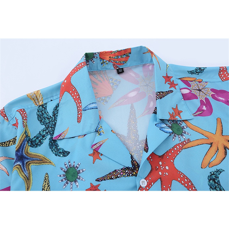 VERSACE Áo Sơ Mi Ngắn Tay In Hình Sao Biển Giản Dị Dễ Phối Đồ