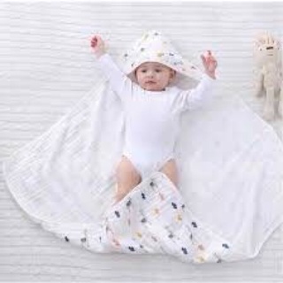Khăn Choàng Ủ Xô Aden có mũ 4 lớp cho bé sơ sinh