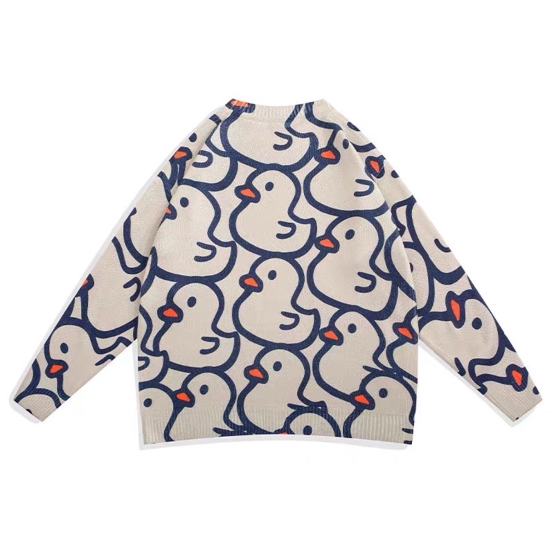 Áo len nam dài tay phong cách Hồng Kông giản dị in hoạt hình, áo len đan cổ tròn phổ biến trong mùa Thu / Đông