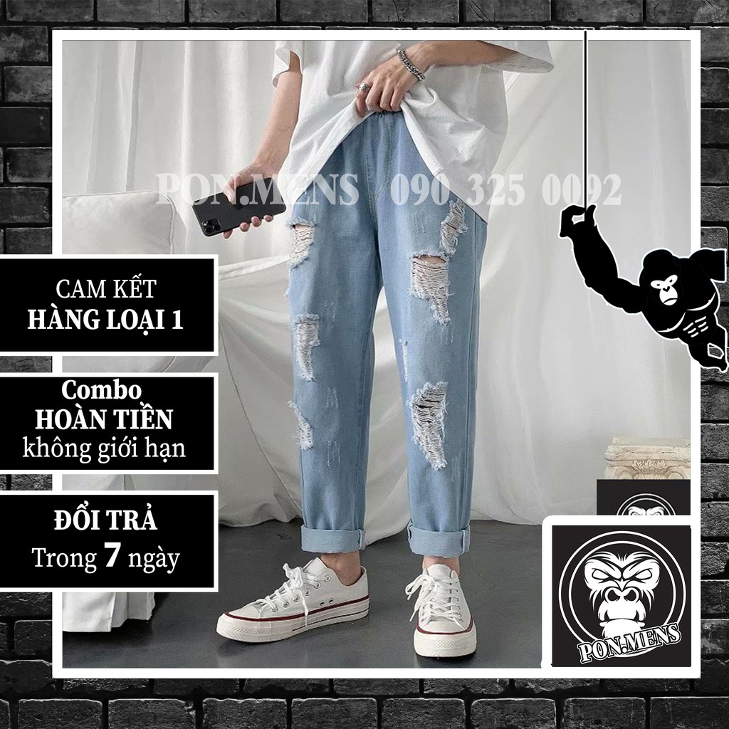 Quần jean baggy nam rách gối tả tơi trông bụi bặm 2021 Pon.mens