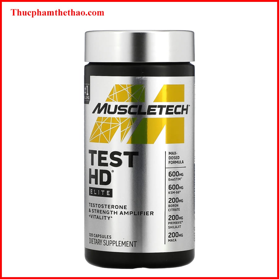 MuscleTech Test HD 120v – Thực phẩm bổ sung - Hỗ trợ tăng Hormone Nam nội sinh, tăng Cơ cho người tập luyện