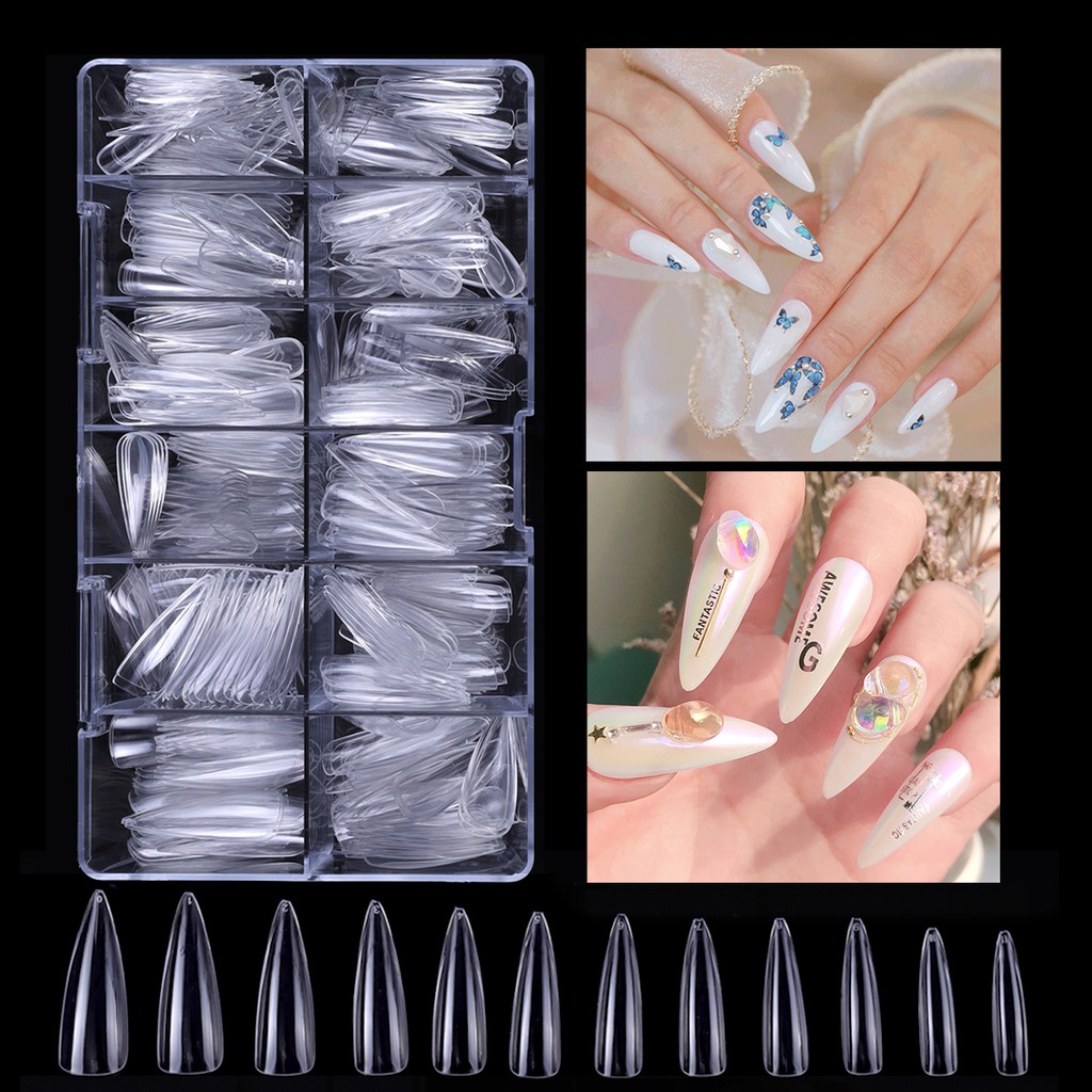 Monja [Hàng mới về] Set 500 đầu móng tay giả trong suốt thiết kế hình oval