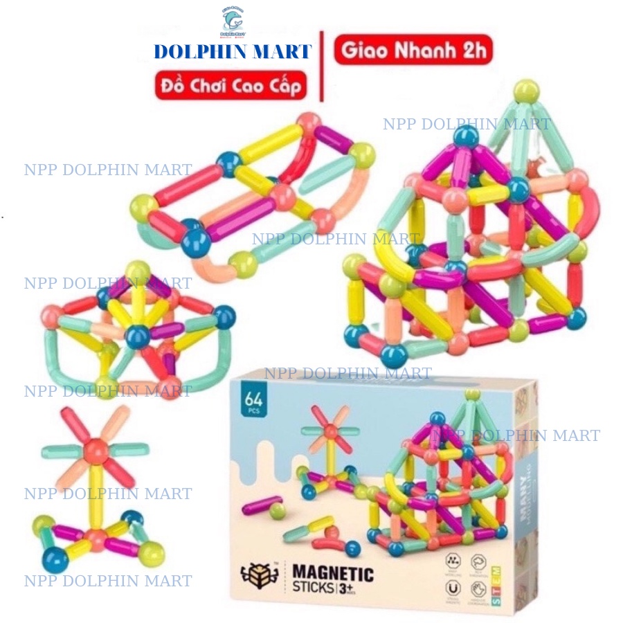 [HOT 2021 SÁNG TẠO] Đồ chơi xếp hình nam châm thông minh cao cấp hình dạng que tròn Magnetic Sticks