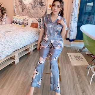 Bộ pijama cộc tay vải lụa gấm cao cấp