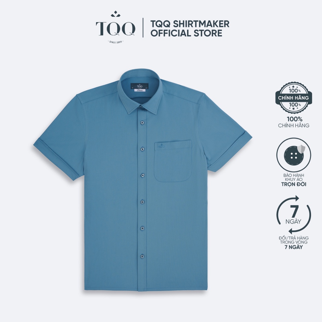 Áo sơ mi nam ngắn tay TQQ K512CB màu xanh đậm độc đáo chất liệu cao cấp dáng Slimfit hiện đại tôn dáng