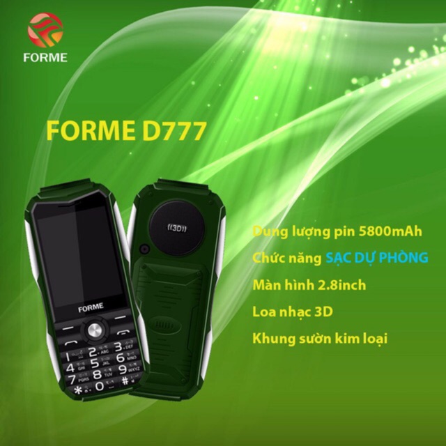 Điện thoại di động Forme D777 bảo hành 12 tháng