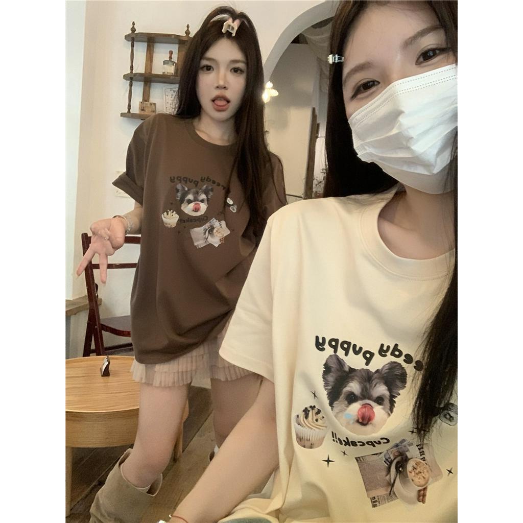 Áo Thun Dáng Rộng Tay Ngắn In Họa Tiết Nhiều Màu Phong Cách Hàn Quốc 63298