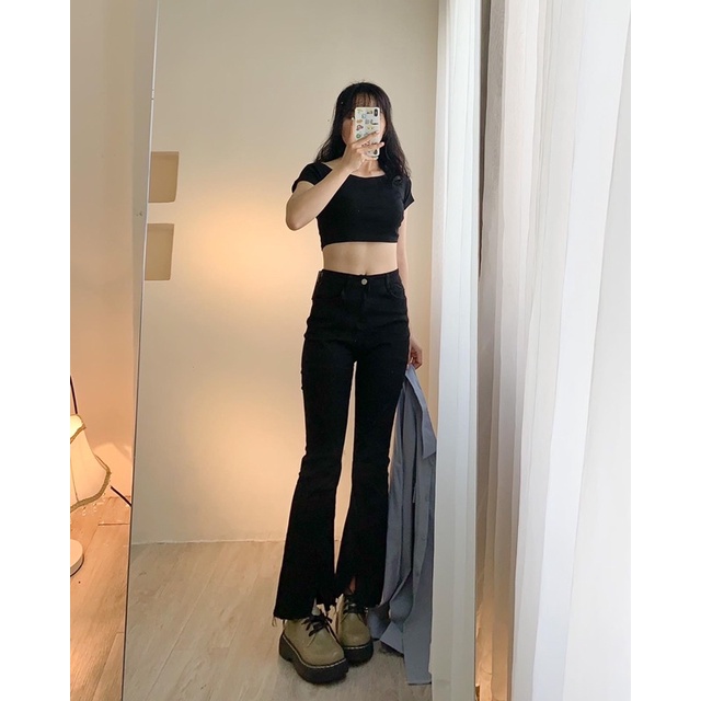 Quần jean đen form slimfit co giản 523