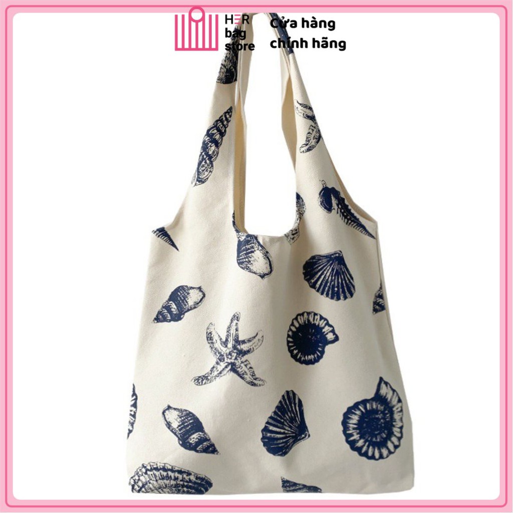 Túi Tote Vải Canvas Nữ đeo vai xách tay Quai Tròn Ulzzang cao cấp vải sò biển Châu Âu HB118