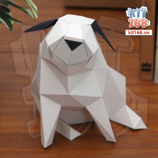 Mô hình giấy động vật Chó Pug Polygon