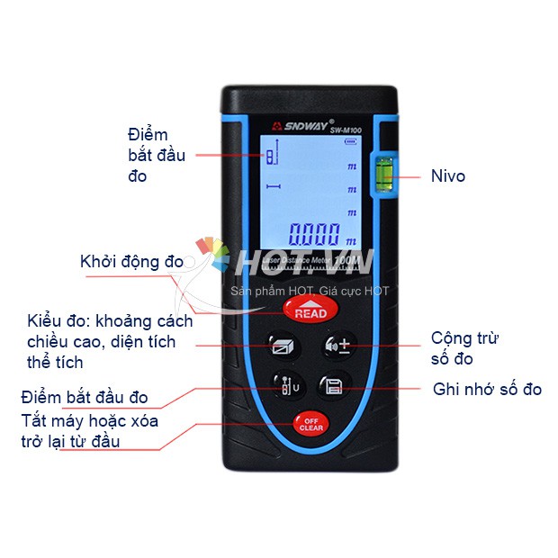 Thước đo khoảng cách bằng tia laser SNDWAY M100