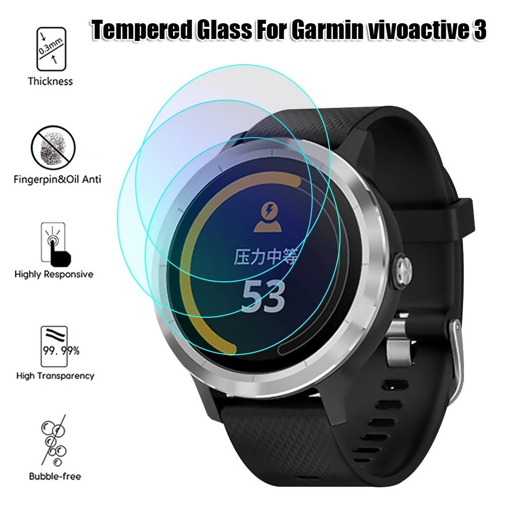 Bộ 3 kính cường lực bảo vệ màn hình HD 9H 2.5D cho đồng hồ Garmin Vivoactive 3