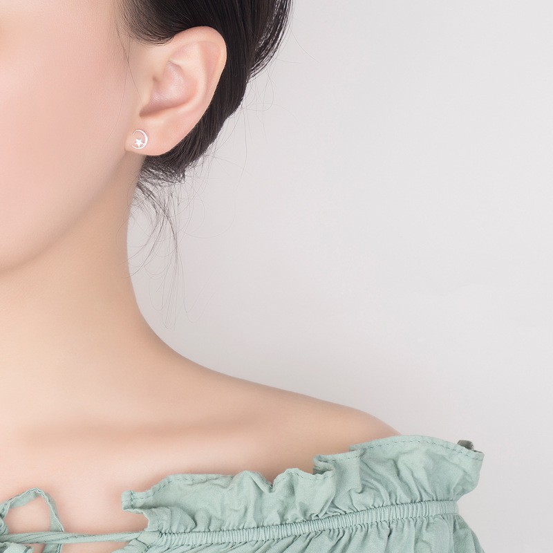 Khuyên tai hình trăng khuyết và ngôi sao dễ thương đơn giản phong cách Hàn Quốc dành cho nữ ANTA Jewelry - ATJ3468