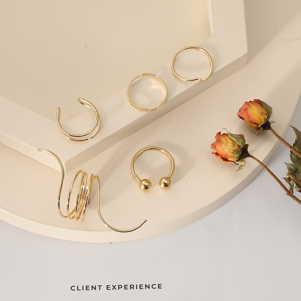 Set 5 nhẫn mạ vàng kiểu dáng đơn giản thanh lịch dành cho nữ