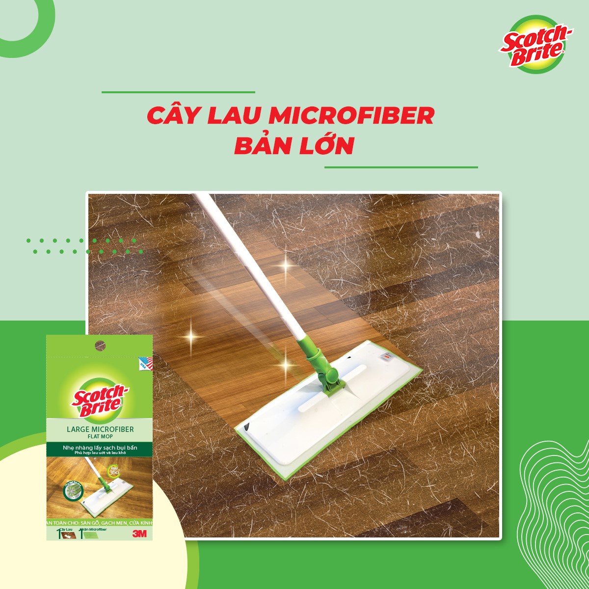 Cây lau nhà Microfiber cỡ lớn Scotch Brite 3M đa năng, thấm hút nước tốt