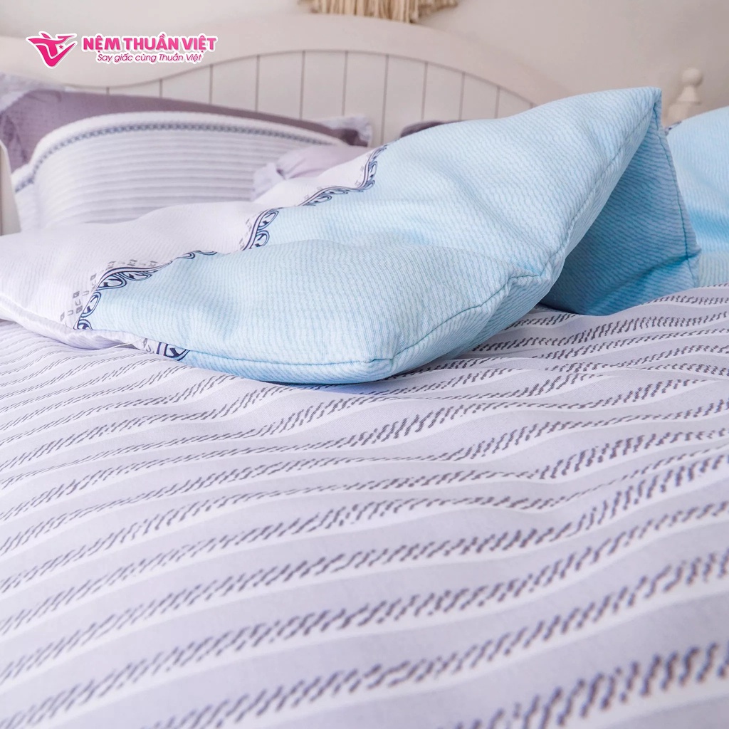 Bộ Ga Giường Tencel Thuần Việt Cao Cấp - Xanh Sọc TVM07 (4 Món)