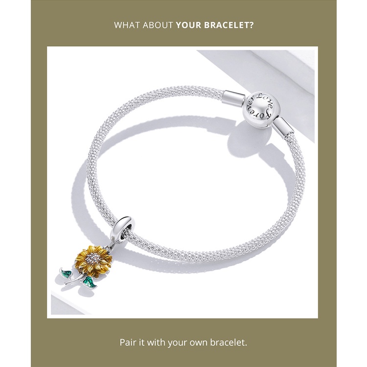 Mặt dây Bamoer bằng bạc 925 hình hoa hướng dương cho tự làm vòng tay thủ công SCC2079