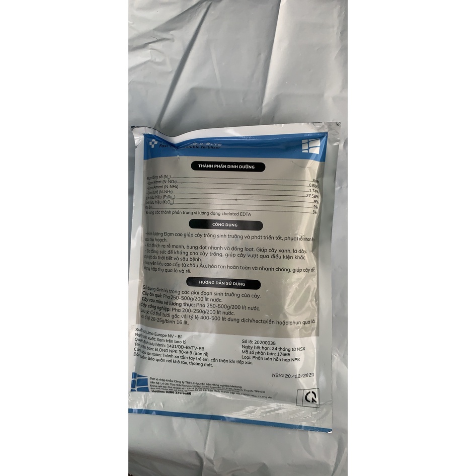 Phân bón cáo cấp TROPHIC nhập khẩu từ Bỉ NPK 30-9-9 +te /20-20-20 te /10-4-40 te gói 250gr