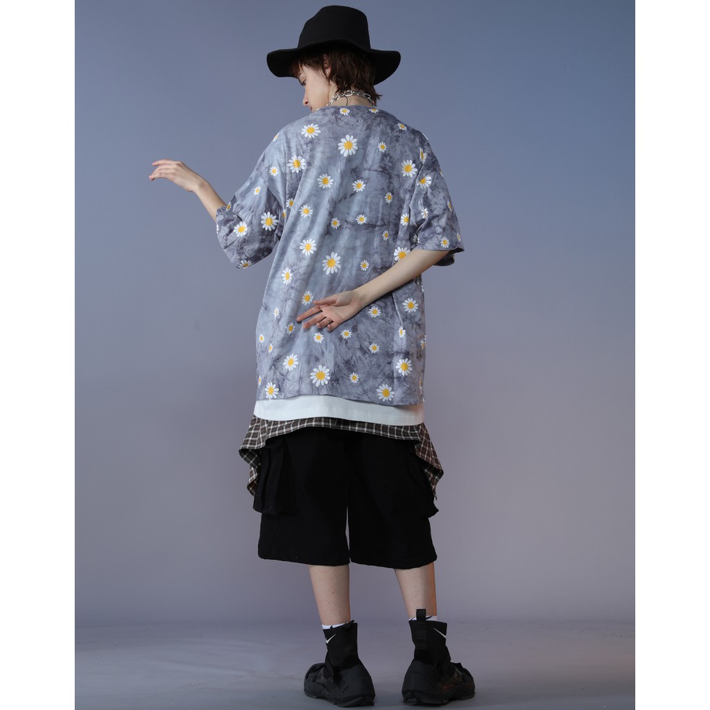 Áo Thun Nữ ❤️ FREESHIP ❤️ Giảm 10K Nhập [AOTHUNNU] Áo loang hoa cúc nhí form rộng unisex