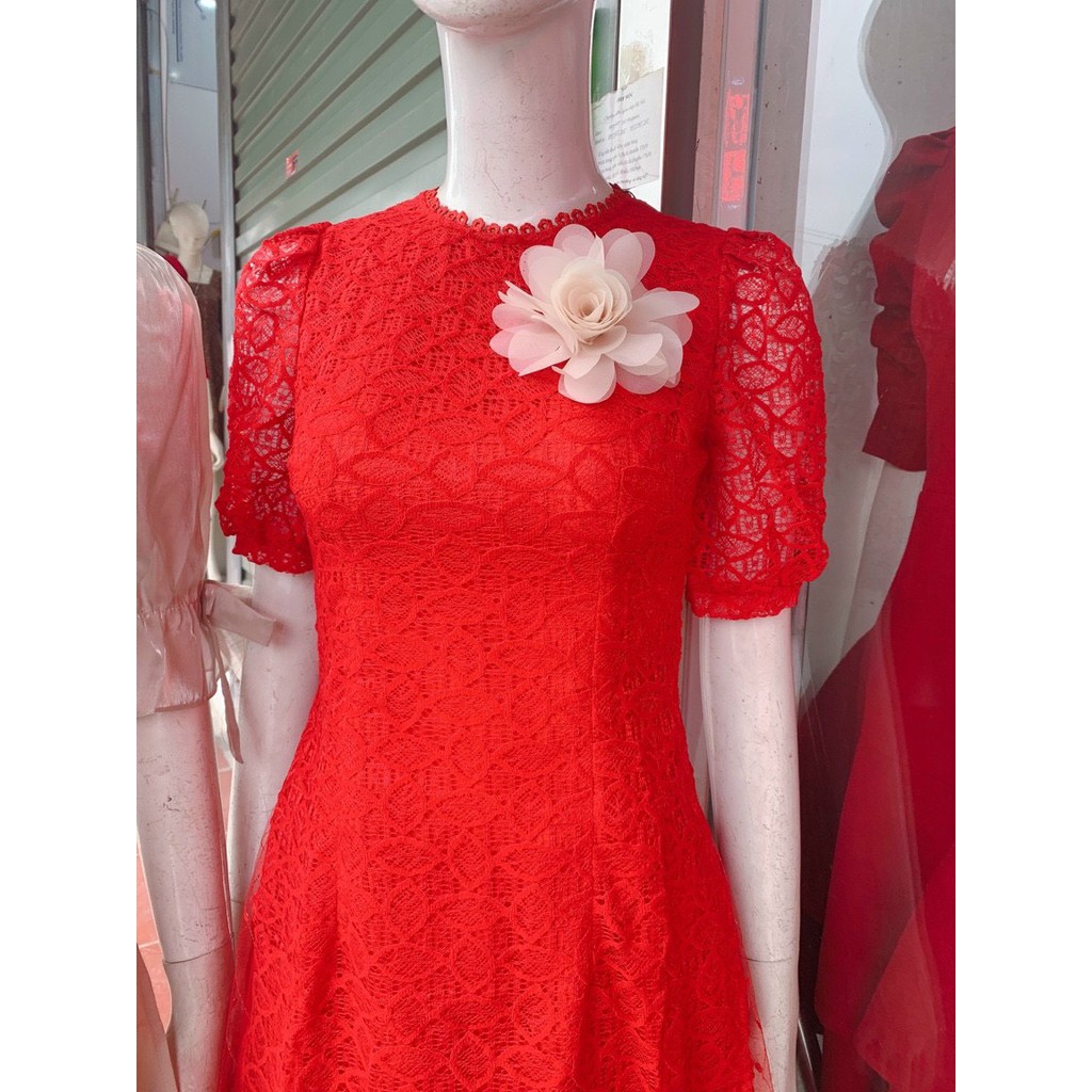 Áo Dài Cách Tân Ren Đỏ Hàng Thiết Kế Kèm Chân Váy | BigBuy360 - bigbuy360.vn