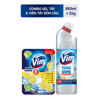 Combo Vim gel tẩy rửa trắng sáng hương chanh sả 880ml và Vim viên treo bồn cầu hương chanh 55g