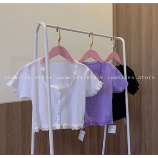 Áo croptop nút viền ren ❤ Ảnh thật