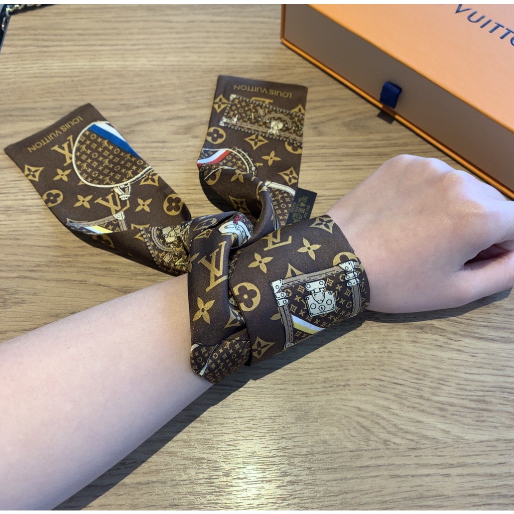 Băng Đô Cài Tóc Ruy Băng Lụa In Chữ Màu Nâu / Đen Thời Trang Cho Nữ