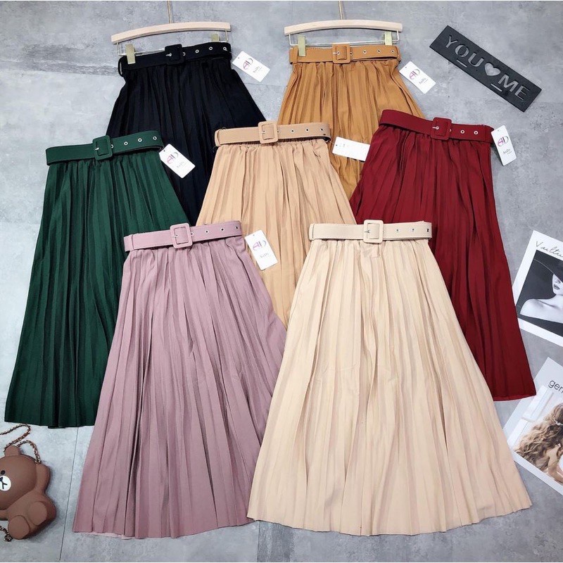 Chân Váy Xếp Ly Dáng Dài Kèm Đai Hàng Quảng Châu Cao Cấp Senorita CV05