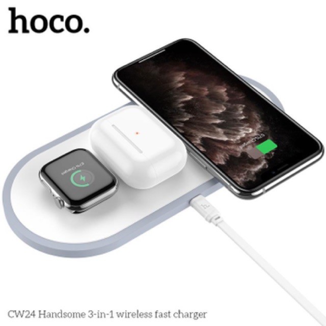 Sạc không dây 3in1 Hoco CW24 cho điện thoại di động / đồng hồ thông minh / tai nghe bảo vệ nhiều mạch