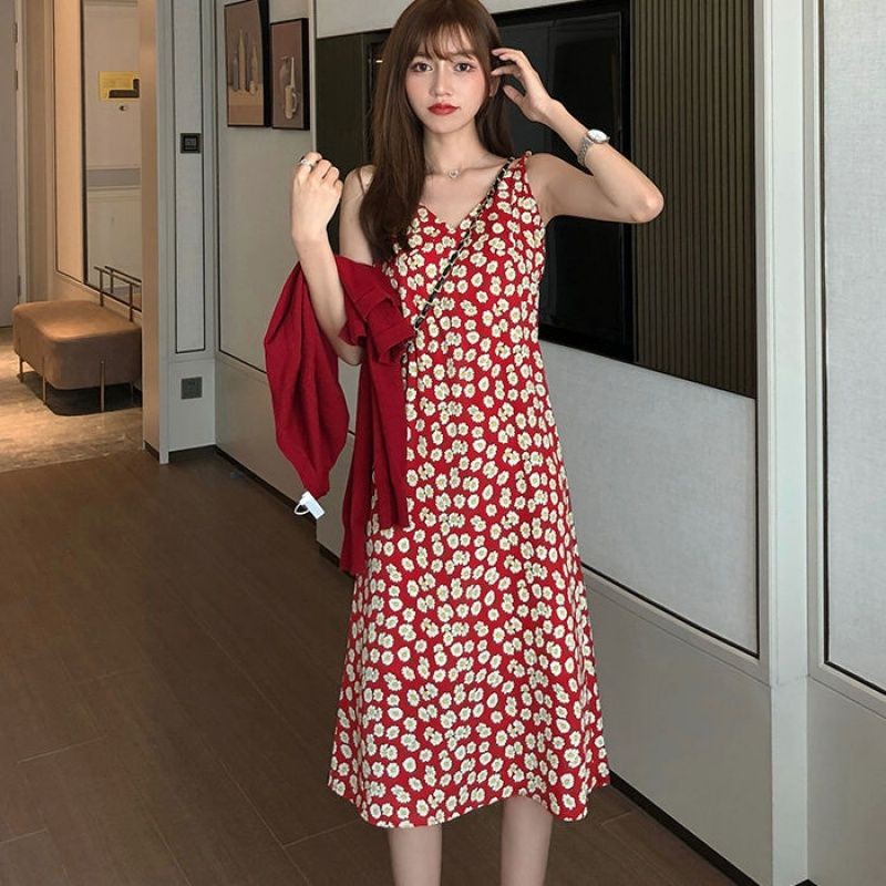 Đầm hai dây hoa cúc màu đỏ Jameela | BigBuy360 - bigbuy360.vn