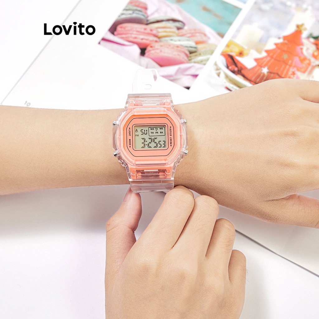 Đồng Hồ Điện Tử Lovito Dây đeo trong suốt trơn Đèn LED đa chức năng Bình thường LL4023 (Hồng/Tím/Trắng/Vàng)