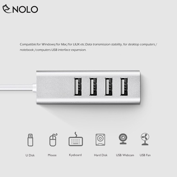 Bộ Chia Cổng USB 4 Cổng 2.0 Model HB01 Cho Máy Tính Dây Dài 80cm