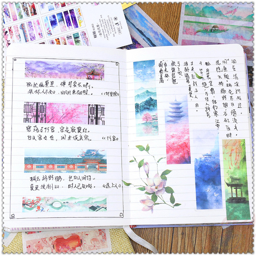❀ Ins: Good Vibes - Hình Dán Washi Phong Cảnh Trung Quốc Đẹp Mắt ❀ Set 6 Tấm Sticker Dán Trang Trí Thời Trang