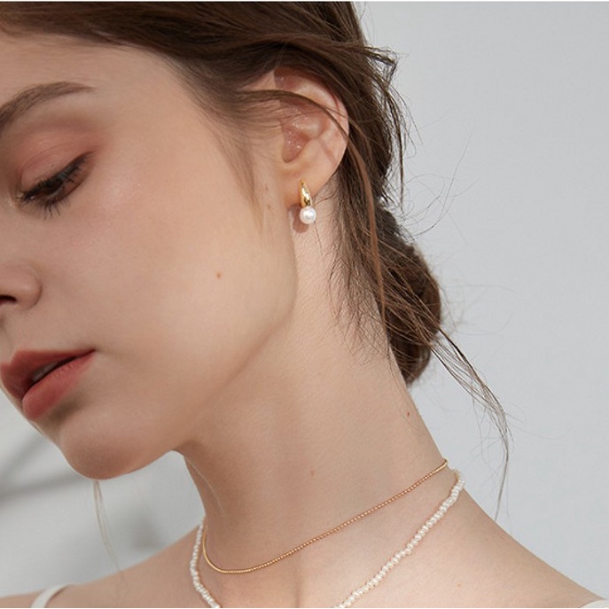 Khuyên tai đính ngọc trai thời trang phong cách retro cho nữ