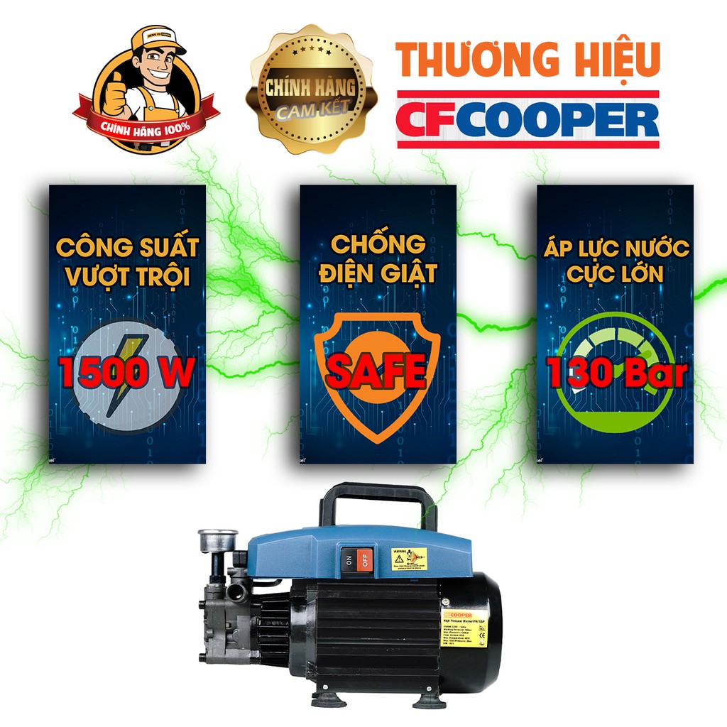 Máy bơm rửa xe mini gia đình,Máy xịt rửa xe cao áp CFCooper 1500w.