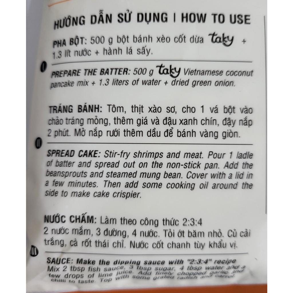 [Túi 500g] BỘT BÁNH XÈO CỐT DỪA [VN] TÀI KÝ Vietnamese Coconut Pancake mix (halal)